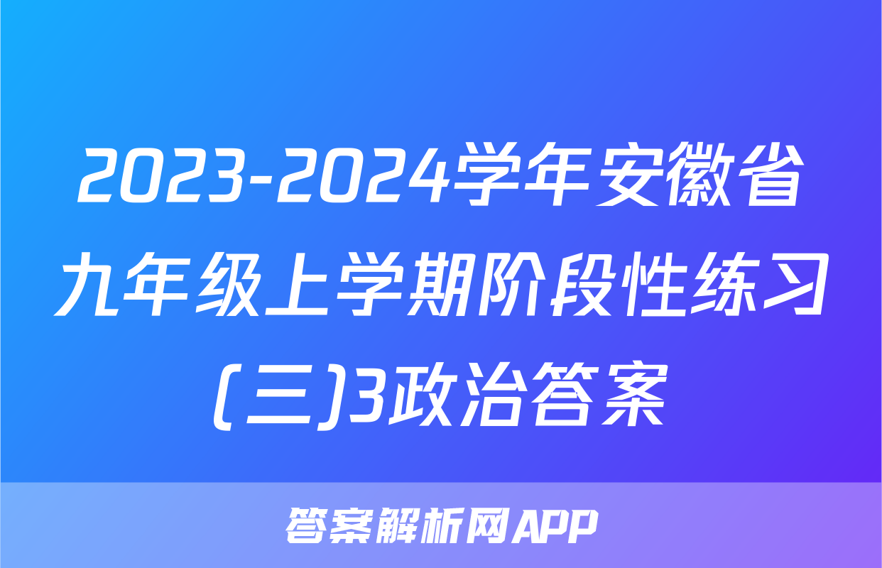 2023-2024学年安徽省九年级上学期阶段性练习(三)3政治答案